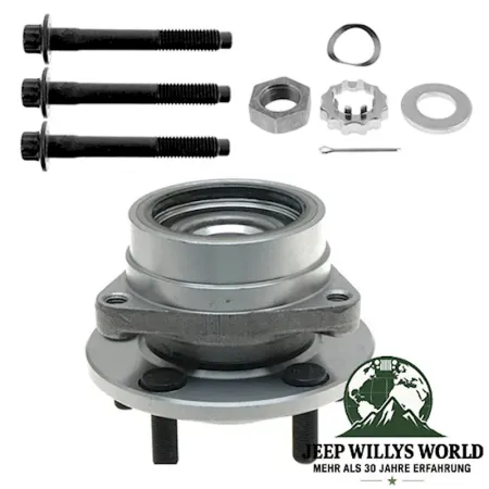 Front Hub Assembly Set Dana 30. Bearings, Hub Bolt & Spindle Nut Set. Left or Right. Jeep Wrangler YJ / Cherokee XJ / Comanche MJ (1984-1989)