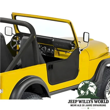 Lower Half Fabric Half Doors Bestop Soft Top Black Crush with Paddle-Style Door Handle Jeep CJ7 (76-80), mounted, Close-up.