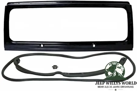 Stahl Scheibenrahmen Kit, schwarz grundiert mit allen Dichtungen & Schrauben. Jeep CJ5 CJ7 CJ8 (1976-1986)
