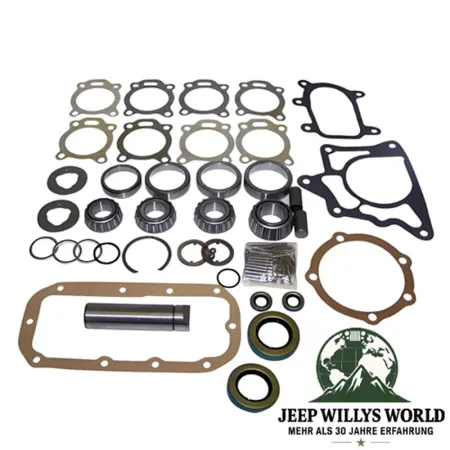 Overhaul Master Kit Gaskets Bearings Dana 20 Transfer Case Jeep CJ 72-79, full scope of delivery pictured.