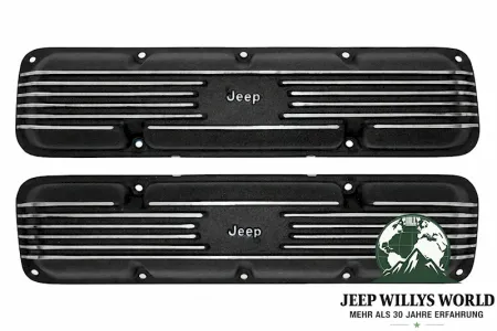 Ventildeckel Paar Aluminium mit Jeep Logo Jeep CJ 5,0 + 5,9 L 8 Zyl. 76-86