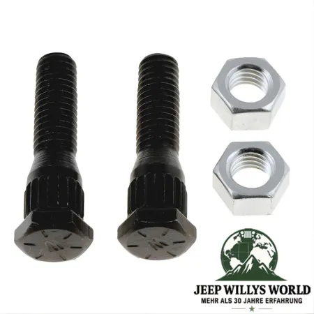 Abgaskrümmer Schrauben und Muttern Set, Flammrohr zu Krümmer für 2,5L oder 4,0L Motor. Jeep Cherokee XJ / Wrangler YJ / TJ / Grand Cherokee ZJ / Comanche MJ (1984-2002). 2x Schraube, 2x Mutter abgebildet.