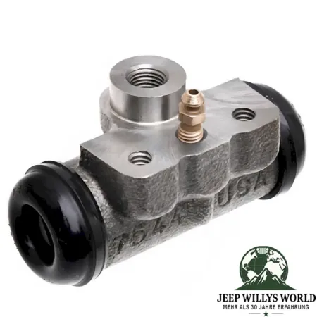 Radbremszylinder 9" Trommelbremse hinten rechts oder links Ford GPW Jeep CJ2A CJ3A Willys MB M38 41-53, von vorne abgebildet, leicht nach rechts gedreht.