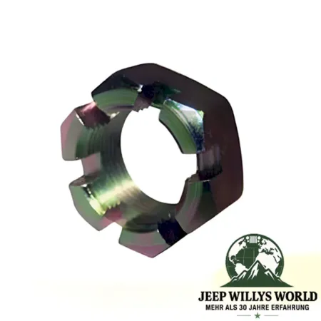 Kardan Mutter Dana 18 Verteilergetriebe Jeep CJ / Willys / Ford GPW (41-71), Mutter aufrecht stehend, leicht nach links gedreht, frontal.