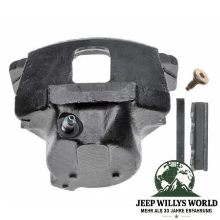 Bremssattel für vorne links Jeep CJ5 CJ7 CJ8 78‑81, Ansicht von hinten oben. Schraube und Befestigungsmetrial mit abgebildet.