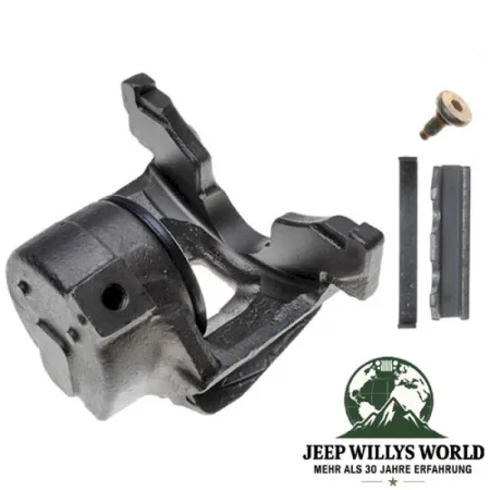 Bremssattel für vorne links Jeep CJ5 CJ7 CJ8 78‑81, Ansicht von hinten unten. Schraube und Befestigungsmetrial mit abgebildet.