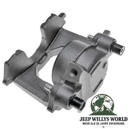 Raybestos Bremssattel Fahrerseite, vorne links. Jeep CJ5 CJ7 CJ8, Wrangler YJ, Cherokee XJ, Comanche MJ (1982-1989, auf Oberseite liegend schräg von hinten abgebildet.