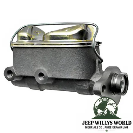 Hauptbremszylinder 11" Bremsen Jeep CJ5 CJ7 77-78 ohne Bremskraftverstärker, seitlich / frontal, Anschluss zu erkennen.