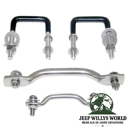 Windshield Tie Down Kit Stainless Steel Jeep CJ + Wrangler YJ 55-95