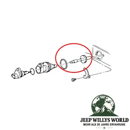 Tachoritzel, Tachoantrieb mit 29 Zähnen und kurzem Schaft inkl. O-Ring für NP231 Verteilergetriebe. Jeep Cherokee XJ / Wrangler YJ / TJ (1993-2006), Explosionszeichnung die die Position des Ritzelns und Rings zeigt.