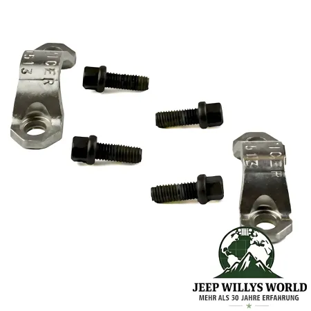 U-Joint Strap & Hex Bolt Kit front/rear Jeep CJ Wrangler Grand Cherokee Cherokee 74-06, 2 Straps 4 Bolts sideways.