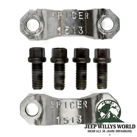 U-Joint Strap & Hex Bolt Kit front/rear Jeep CJ Wrangler Grand Cherokee Cherokee 74-06, 2 Straps 4 Bolts from above.