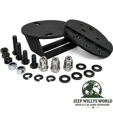 RT Off-Road Reserveradhalter Kit bis 35" Reifen. Jeep CJ5 CJ7 CJ8 / Wrangler YJ TJ JK (76-18). Spacer, Schrauben, Muttern.