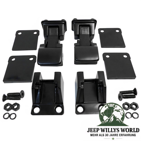Motorhaubenverschluss Haken Set TJ Optik schwarz Edelstahl Jeep CJ + YJ 55-95