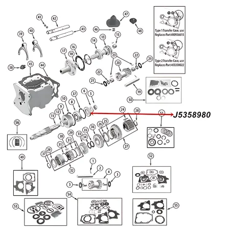 Exploded drawing of main shaft oil seal for T150 Transmission. Jeep CJ5 CJ7 (1976-1979).
