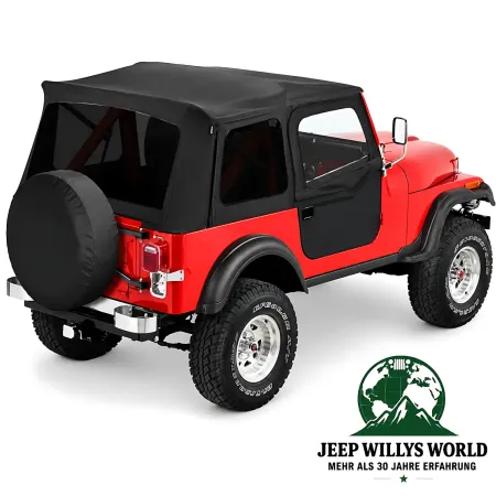 Bestop Supertop Verdeck Softtop getönte Scheiben & teilbaren Türen Black Denim Bestop Jeep CJ7 Wrangler YJ (76-95), montiert.