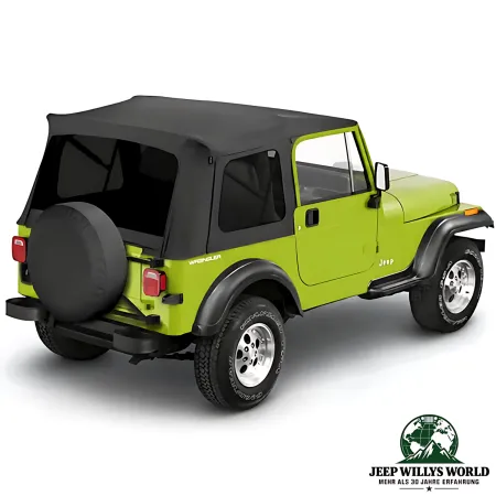 Bestop Soft Supertop mit getönten Scheiben in schwarz (Black) Denim. Jeep CJ7, Wrangler YJ (1976-1995). Premium Vinyl-Verdeck