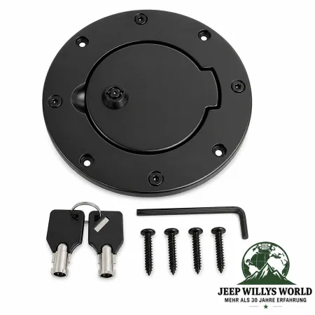 RT Off-Road Gas Hatch Fuel Cover Filler Neck Protector Aluminum Black Jeep Wrangler TJ (1996-2006)