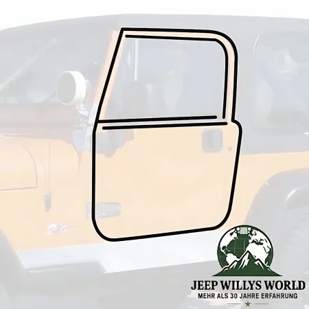 full steel door seal kit driver side 5-pieces incl. scraper & guide for Jeep CJ7 CJ8, Wrangler YJ (1976-1995) shown on car.