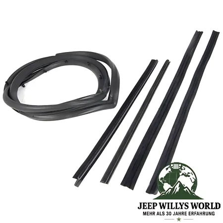 full steel door seal kit driver side 5-pieces incl. scraper & guide for Jeep CJ7 CJ8, Wrangler YJ (1976-1995).