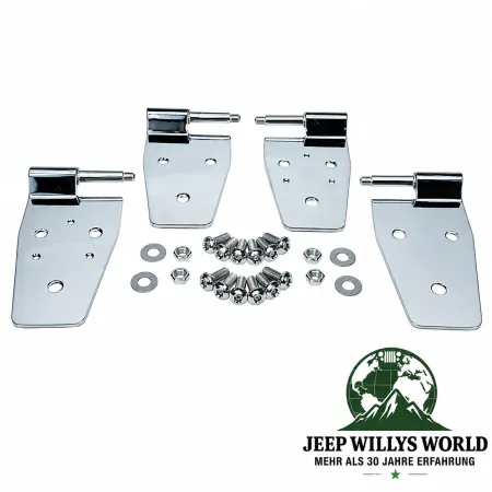 RT Off-Road Türscharnier Set Türhalteset Halb oder Vollstahltüren Edelstahl hochglanzpoliert Jeep Wrangler YJ TJ (1987-2006)