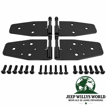 RT Off-Road Türscharnier Set Türhalteset Halb oder Vollstahltüren Edelstahl Schwarz pulverbeschichtet Jeep Wrangler YJ TJ (1987-2006)