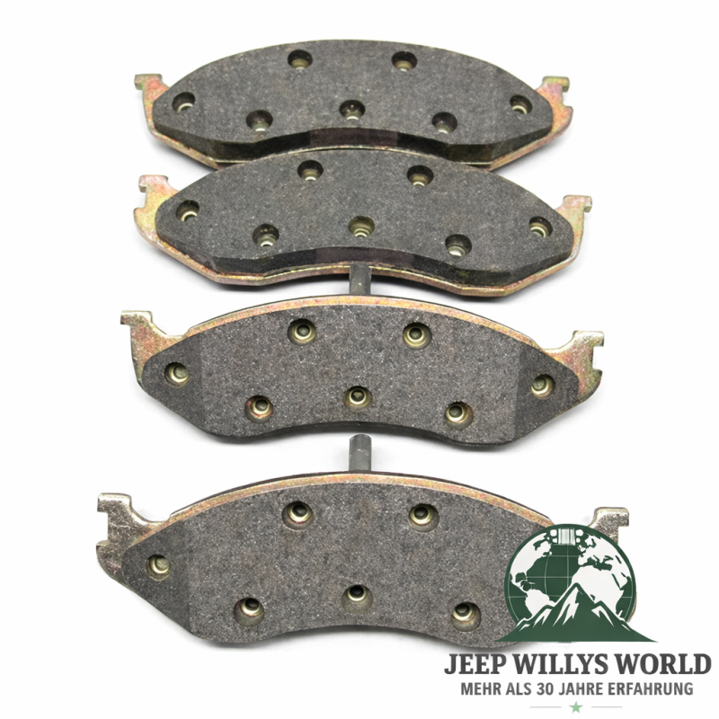Bremsbeläge Set Vorderachse Jeep CJ YJ XJ MJ 82-89, 4 Stück, Übersichtsbild auf Belagseite.