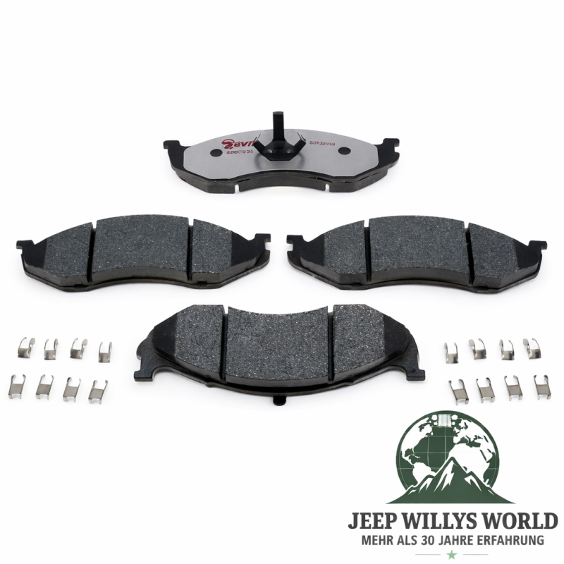 Bremsbeläge Set Vorderachse Jeep CJ YJ XJ MJ 82-89, 4 Stück, Übersichtsbild auf Belagseite.