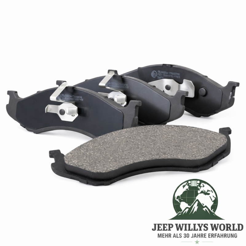 Bremsbeläge Set Vorderachse Jeep CJ YJ XJ MJ 82-89, 4 Stück, Übersichtsbild auf Belagseite.