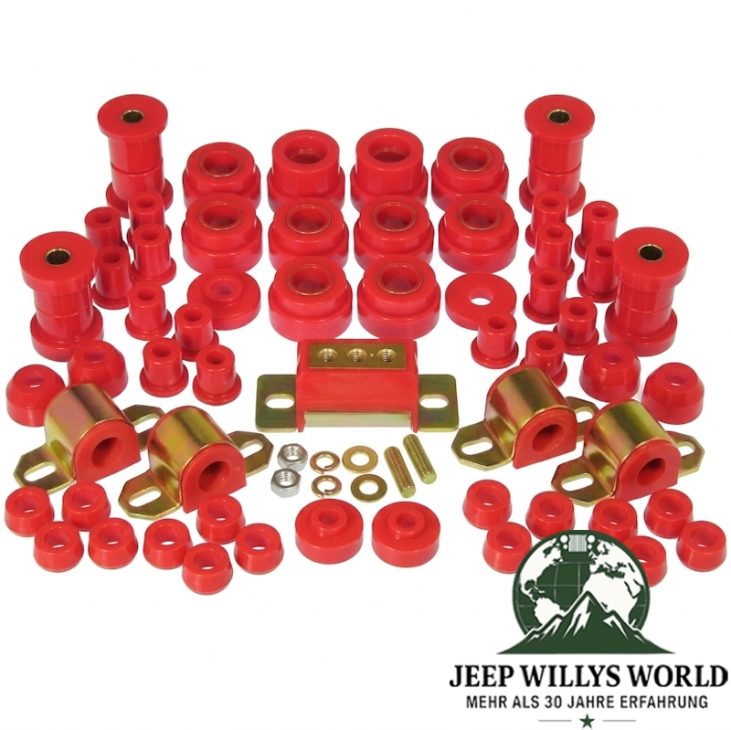 Karosseriebuchsen Fahrwerkbuchsen Komplett Set inkl. Getriebegummi PU rot Jeep CJ 80-86