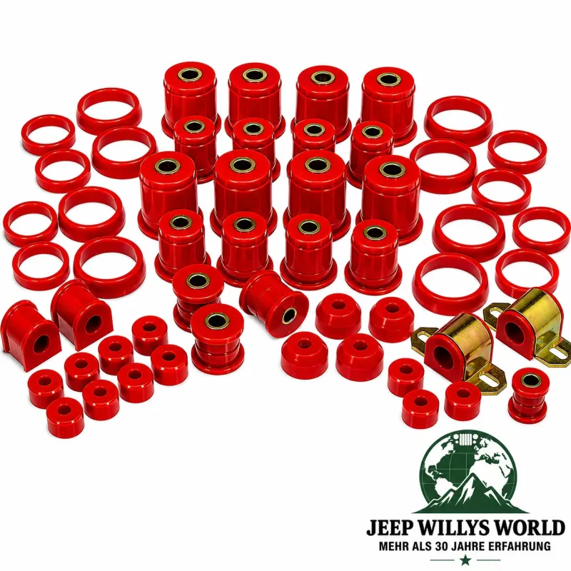 Prothane Suspension Panhard, Trailing Arm, Stabilizer, Tie Rod End Protective Caps Bushings Set PU Red Jeep Grand Cherokee ZJ ZG (1992-1998)