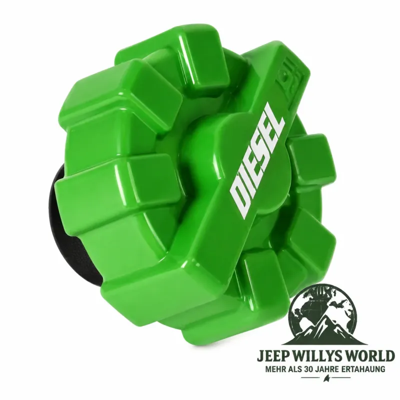 Rugged Ridge Tankdeckel Elite Serie Aluminium Grün Schriftzug Diesel Jeep Wrangler , Gladiator (07-25)