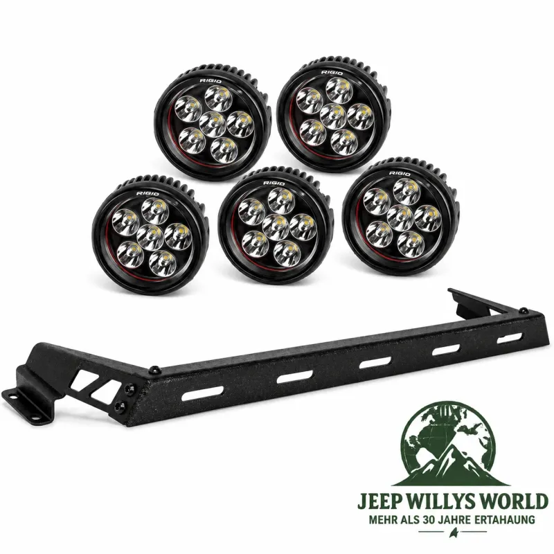Rugged Ridge Lampenbügel Motorhaube mit 5 LED Scheinwerfer Schwarz Texturiert Jeep Wrangler JK (07-18)