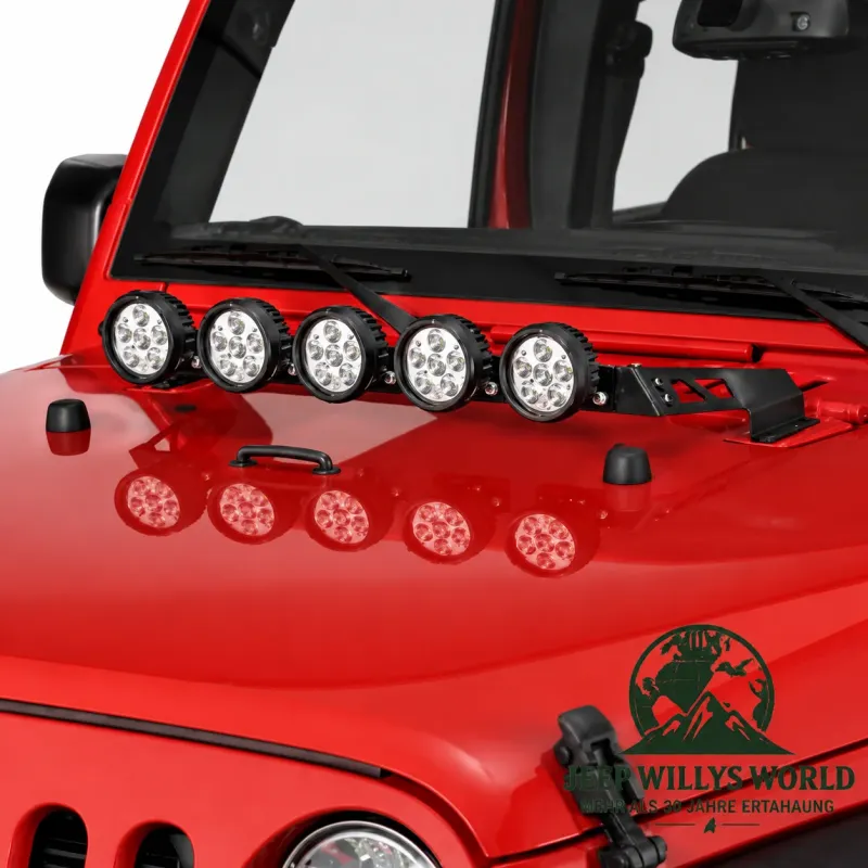 Rugged Ridge Lampenbügel Motorhaube mit 5 LED Scheinwerfer Schwarz Texturiert Jeep Wrangler JK (07-18)