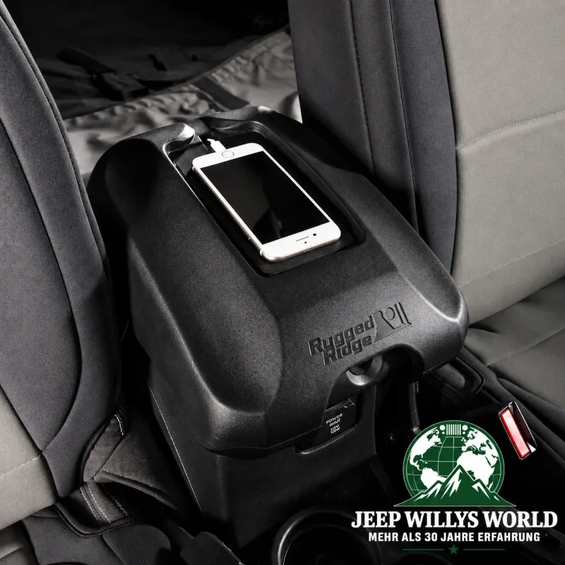 Rugged Ridge Arm Rest Pad Center console cover with Cell Phone Holder Jeep Wrangler JK (11-18)