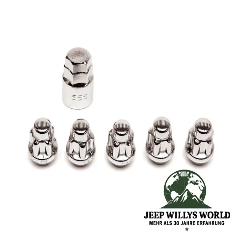 Felgenschloss Set 5-teilig inkl. Reserverad Chrom 1/2" Jeep CJ / Wrangler / Cherokee / Grand Cherokee / Commander (1964-2018)