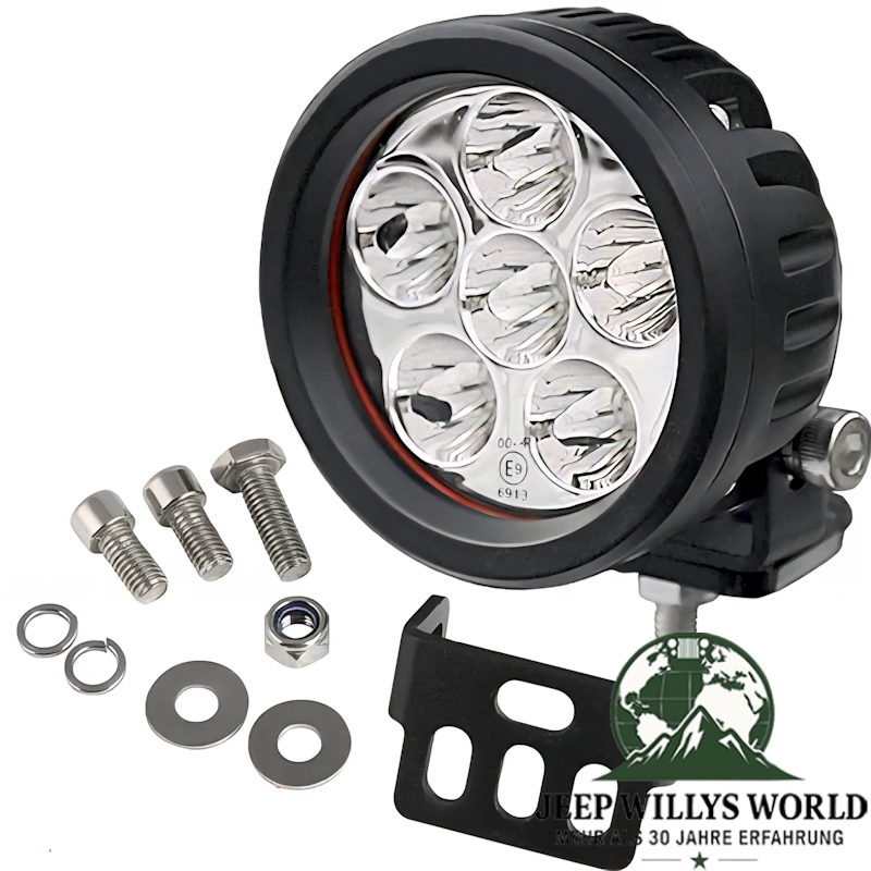 LED Headlamp round Ø 8,9cm 18 Watt with E-mark