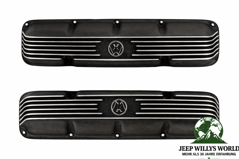 Valve Cover Pair Aluminum with OMIX Logo Jeep CJ + Wagoneer SJ 5,0 + 5,9 L 8 Cyl. 72-91
