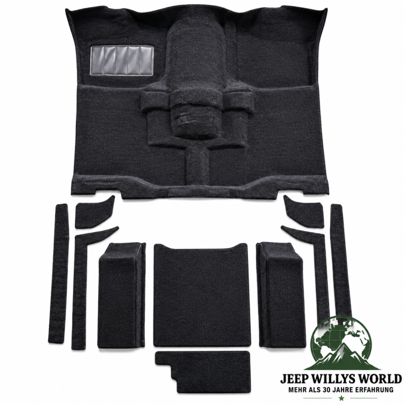 Auto Custom Carpets Teppich Premium Komplett Set Cutpile Orginal Style Schwarz Jeep Wrangler YJ (1987-1995)