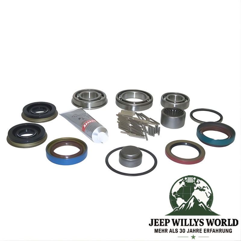 Kompletter Überholsatz inkl. Lager, Simmerringe, Dichtungen und Kleinteile für NP242 Verteilergetriebe. Jeep Cherokee XJ / Grand Cherokee ZJ / ZG /WJ / WG (1994-2004). voller Lieferumfang abgebildet.