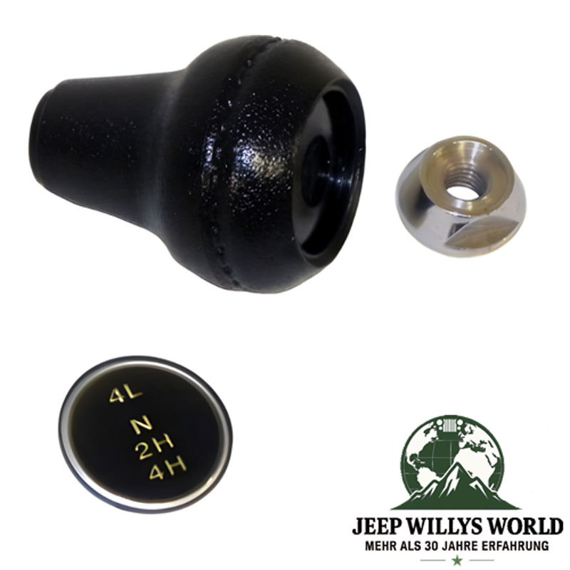 Shift Knob with Pattern Insert and Nut Dana 300 Transfer Case Jeep CJ 80-86 full Scope of Delivery pictured.