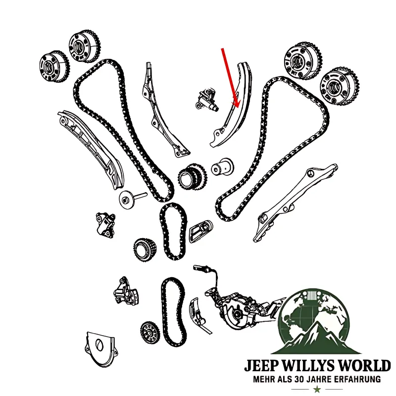 Crown Secondary Timing Chain Tensioner Arm Left Jeep Wrangler JK JL, Gladiator JT, Cherokee KL / Grand Cherokee WK2 WL 3.0L + 3.2L + 3.6L (11-26)