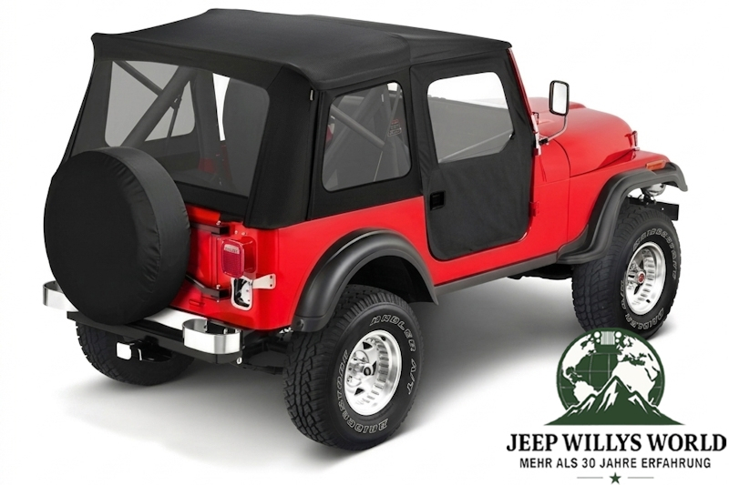 Supertop Verdeck inkl. teilbare Türen Black Denim Jeep CJ7 Wrangler YJ (80-95), montiert.