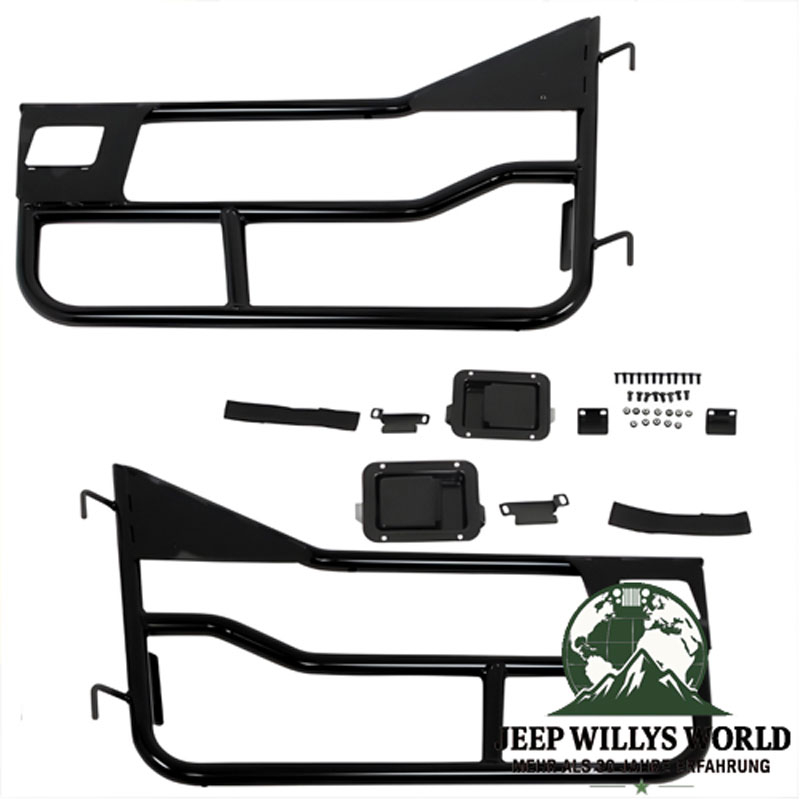 Element Doors Halbtüren HighRock 4x4 Seidenmatt Schwarz Bestop, pulverbeschichtet Jeep CJ7 (76-80). Nahansicht.
