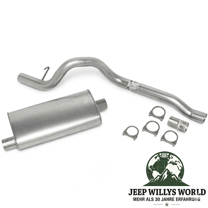 Performance Sport Endschalldämpfer und Endrohr Kit inklusive 2,5" (63,5 mm) auf 2,25" (57,15 mm) Adapter und Schellen für 2,5L oder 4,0L Motor. Jeep Cherokee XJ (1987-1992).