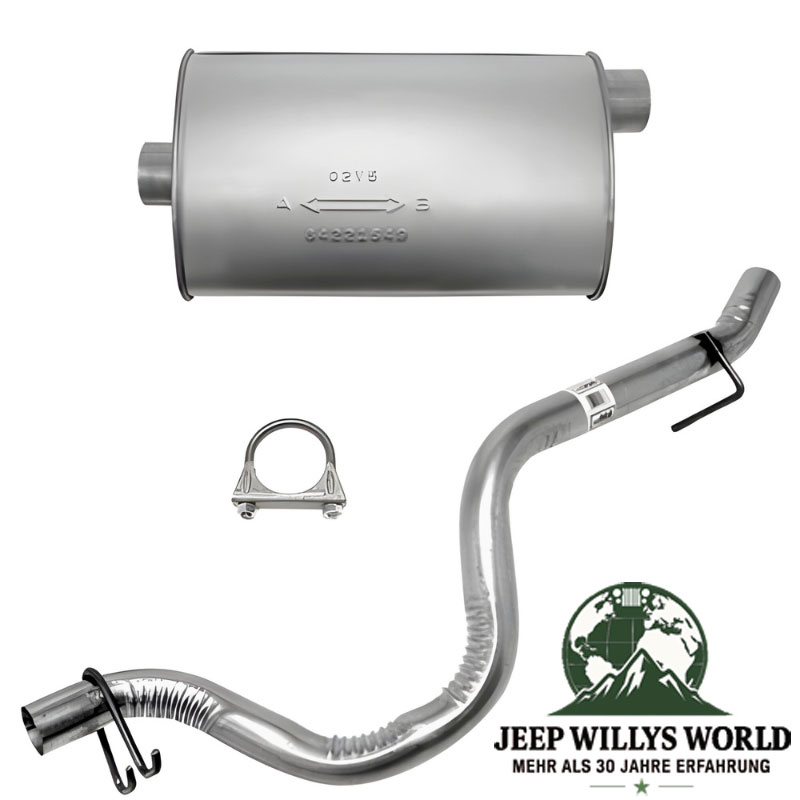Aluminisiertes Endschalldämpfer und Endrohrbogen Kit für 2,5L oder 4,0L Motor Auspuffanlage. Jeep Wrangler YJ (1993-1995) inkl. Schelle.