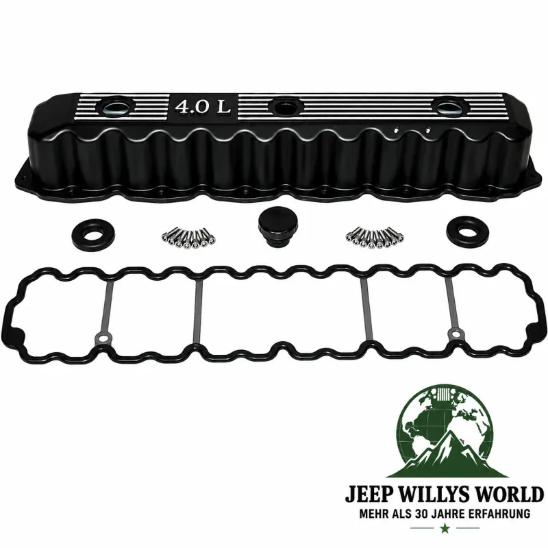 Crown Ventildeckel Set Aluminium schwarz 4,0L Logo Jeep Wrangler YJ TJ / Cherokee XJ / Grand Cherokee ZJ ZG WJ WG (1993-2004)