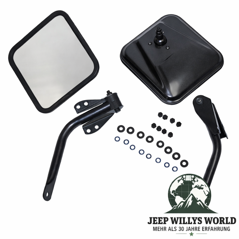 Außenspiegel Set schwarz pulverbeschichtet. Jeep CJ5 CJ6 CJ7 CJ8 / Wrangler YJ / Willys M38A1 (1955-1995).