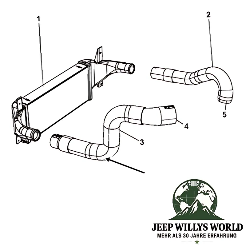 Turbo hose on the left side of the intercooler Jeep Wrangler JK 2.8L CRD Diesel (07-18)