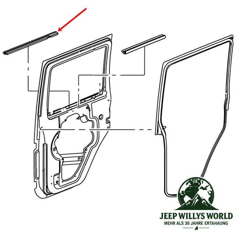 Fairchild Türdichtsatz Abstreifer Paar hinten links + rechts außen. Jeep Wrangler JK (07-18)